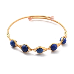 Lapis Lazuli Bracelet manchette enveloppé de lapis-lazuli naturel, bracelet torque en laiton doré pour femme, sans plomb et sans cadmium, diamètre intérieur: 2-1/4 pouce (5.8 cm)