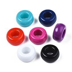Mixed Color Opaque Acrylic European Beads, Large Hole,Ring, Mixed Color, 20x10mm, Hole: 9mm