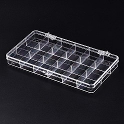 Clear Polystyrene Bead Storage Containers, 18 Compartments Organizer Boxes, with Hinged Lid, Rectangle, Clear, 19.1x10.1x2cm, compartment: 3.05x3.05cm