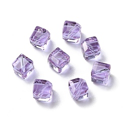 Lilas Verre imitation perles de cristal autrichien, facette, carrée, lilas, 7x7x7mm, Trou: 1mm