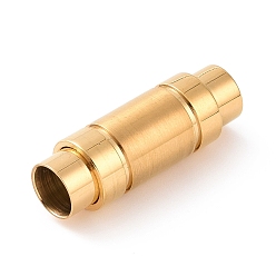Golden Ion Plating(IP) 304 Stainless Steel Magnetic Clasps with Glue-in Ends, Frosted, Column, Golden, 26x9mm, Hole: 6mm