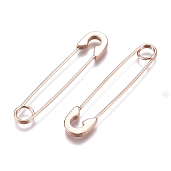 Rose Gold 304 Stainless Steel Dangle Earrings, Safety Pin Shape, Rose Gold, 38x8x1.5mm, Pin: 0.8mm
