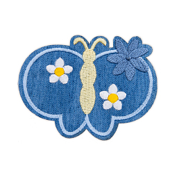 Butterfly Computerized Embroidery Cloth Iron on/Sew on Patches, Costume Accessories, Appliques, Deep Sky Blue, Butterfly Pattern, 70x83mm