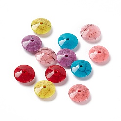 Mixed Color Crackle Opaque Acrylic Beads, Imitation Turquoise, Disc, Mixed Color, 14x5.5mm, Hole: 2mm, about 943pcs/500g