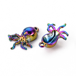 Rainbow Color Alloy Pendants, Cadmium Free & Nickel Free & Lead Free, Octopus, Rainbow Color, 21x14x5mm, Hole: 1.5mm