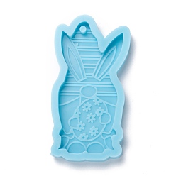 Light Sky Blue Food Grade Pendant Silicone Molds, Bakeware Tools, For DIY Cake Decoration, Chocolate, Candy Mold, Easter Theme, Rabbit & Egg, Light Sky Blue, 72x37x7mm, Hole: 3mm, Inner Diameter: 64x30mm