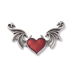 Темно-Красный Сплав эманель большие подвески, сердце с крыльями, античное серебро, темно-красный, 34x54x3 мм, отверстие : 1.5 мм
