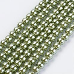 Dark Sea Green Eco-Friendly Glass Pearl Beads Strands, Grade A, Round, Dyed, Cotton Cord Threaded, Dark Sea Green, 12mm, Hole: 1.2~1.5mm, about 34pcs/strand, 15.7 inch