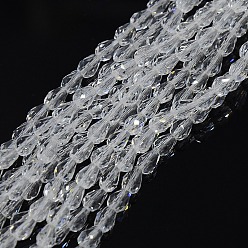 Clear Teardrop Crystal Glass Beads Strands, Faceted, Clear, 3.5x5mm, Hole: 1mm, about 99pcs/strand, 19.8 inch