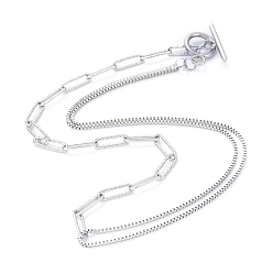 Stainless Steel Color 304 Stainless Steel Chain Necklaces, with Toggle Clasps, Stainless Steel Color, 15.9 inch(40.5cm)