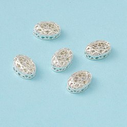 Honeydew Eco-friendly Brass Micro Pave Cubic Zirconia Multi-strand Links, Rack Plating, Cadmium Free & Lead Free, Oval, Silver Color Plated, Honeydew, 12x8x5mm, Hole: 1.2mm