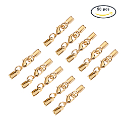 Oro Clip de aleación termina con broches de pinza de langosta, agradable para la fabricación de joyas, dorado, 33x5 mm, 50 set / box, caja de embalaje: 5.4x5.3x2 cm