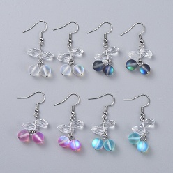 Mixed Color Dangle Earrings, with Synthetic Moonstone Beads, Faceted teardrop, Glass Beads and Stainless Steel Earring Hooks, Mixed Color, 43mm, Pin: 0.7mm, Pendant: 25x16x8mm