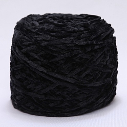 Noir Fil de laine chenille, fils à tricoter à la main en coton velours, pour bébé chandail écharpe tissu couture artisanat, noir, 3mm, 90~100g/écheveau