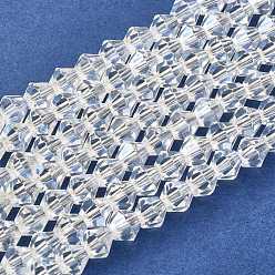 Clear Electroplate Glass Beads Strands, Faceted, Bicone, Clear, 6mm, Hole: 1mm, about 46pcs/strand, 10.63 inch