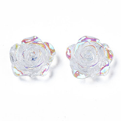 Clear AB Transparent Resin Cabochons, AB Color Plated, Rose Flower, Clear AB, 15x14x6mm