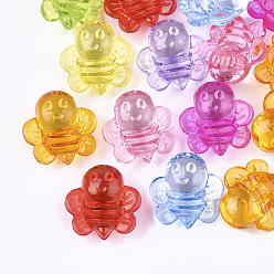 Mixed Color Transparent Acrylic Shank Buttons, Bees, Mixed Color, 26x25x13mm, Hole: 2mm, about 150pcs/500g