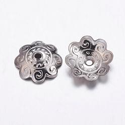 Stainless Steel Color 201 Stainless Steel Bead Caps, Flower, 8-Petal, Stainless Steel Color, 10.5x3mm, Hole: 1.5mm