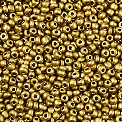 Amarilla Oscura 6/0 cuentas redondas de vidrio para pintura para hornear, vara de oro oscuro, 4~5x3~4 mm, agujero: 1~2 mm, sobre 4500 unidades / libra