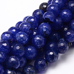 Dark Blue Dyed Natural Agate Faceted Round Beads Strands, Dark Blue, 12mm, Hole: 1mm, about 32pcs/strand, 14.9 inch