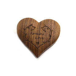 Camello Cajas de almacenamiento de anillos de madera con forma de corazón, cajas de regalo con anillos grabados, con cierres magnéticos, camello, 6x5.5x3.5 cm