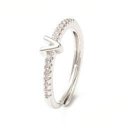 Letter V Clear Cubic Zirconia Initial Letter Adjustable Ring, Platinum Brass Jewelry for Women, Letter.V, Inner Diameter: 18mm