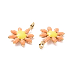 Bisque Ion Plating(IP) 304 Stainless Steel Charms, with Enamel, Golden, Flower, Bisque, 10x7.5x2mm, Hole: 1mm