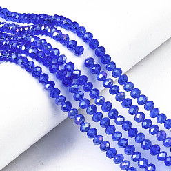 Синий Стеклянные бусины с гальваническим покрытием , с покрытием AB цвета, граненые, рондель, синие, 6x5 мм, отверстие : 1 мм, около 85~88 шт / нитка, 16.1~16.5 дюйм (41~42 см)