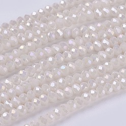 Bisque Electroplate Glass Beads Strands, Full Rainbow Plated, Faceted, Rondelle, Bisque, 3~3.5x2~2.5mm, Hole: 0.8mm, about 135~140pcs/strand, 14.6 inch(37cm)