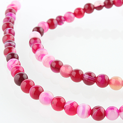 Deep Pink Natural Gemstone Agate Round Bead Strands, Dyed, Deep Pink, 4mm, Hole: 1mm, about 92pcs/strand, 14.96 inch