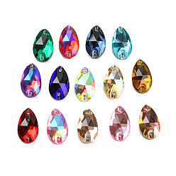 Mixed Color Glass Connector Charms, Faceted, Teardrop Links, Mixed Color, 18x10.5x4.5mm, Hole: 1.2mm