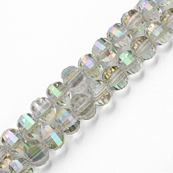 Light Green Electroplate Transparent Glass Beads Strands, Faceted, Round, Light Green, 9.5x8.5mm, Hole: 1.5mm, about 65~70pcs/strand, 22.05 inch~23.62 inch(56~60cm)