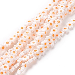 Orange Main millefiori perles de verre brins, fleur, orange, 5.5~8x2.5mm, Trou: 1mm, Environ 64~67 pcs/chapelet, 15.75 pouces ~ 16.34 pouces (40~41.5 cm)