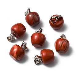 Piedra Roja Colgantes de jaspe rojo naturales, con fornituras de latón de tono platino, manzana, 15x10 mm, agujero: 2.5x6 mm