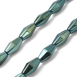Green Plated Electroplate Synthetic Magnetic Hematite Beads Strands, Faceted, Rhombus, Green Plated, 12~12.5x5.5~6mm, Hole: 1.2mm, about 31~33pcs/strand, 16.54~16.93''(42~43cm)