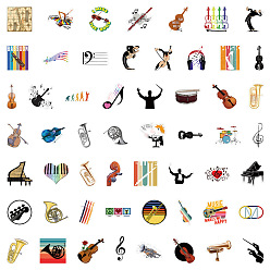 Musical Instruments Music Theme PVC Plastic Sticker Labels, Waterproof Decals for Suitcase, Skateboard, Refrigerator, Helmet, Mobile Phone Shell, Musical Instruments Pattern, 30~80mm, 50pcs/set
