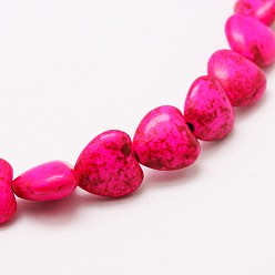 Hot Pink Heart Synthetic Turquoise Beads Strands, Dyed, Hot Pink, 10x10x5mm, Hole: 1mm, about 42pcs/strand, 15.7 inch