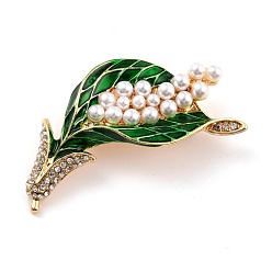 Vert Broche en alliage fleur de vie avec perle en résine, épinglette en strass exquise pour fille femme, or, verte, 53x27x5mm, pin: 0.8 mm