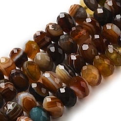 Coconut Brown Natural Banded Agate/Striped Agate Beads Strands, Dyed & Heated, Faceted Rondelle, Coconut Brown, 10x6mm, Hole: 1mm, about 58pcs/strand, 15.35''(39cm)