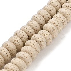 Blanc Fumé Brins de perles teintes en pierre de lave naturelle, rondelle, fumée blanche, 8x4.5mm, Trou: 1.6mm, Environ 43 pcs/chapelet, 7.87 pouce (20 cm)