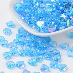 Blue Transparent Acrylic Beads, Heart, Deep Sky Blue, AB, Size: about 8mm wide, 3mm thick, hole: 1mm, about 2800pcs/500g