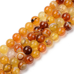 Or Perles de sardoine naturel brins, teints et chauffée, ronde, or, 8mm, Trou: 1mm, Environ 48 pcs/chapelet, 14.96 pouce (38 cm)