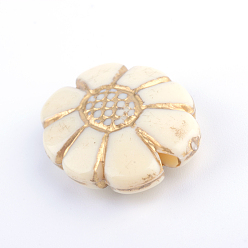 Beige Perles acryliques de placage de fleurs, métal doré enlaça, beige, 20x15.5x6.5mm, trou: 2 mm, environ 410 pcs / 500 g