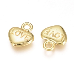 Golden Electroplated Alloy Charms, Long-Lasting Plated, Heart with Word Love, for Valentine's Day, Golden, 12.5x10.5x2.5mm, Hole: 2mm