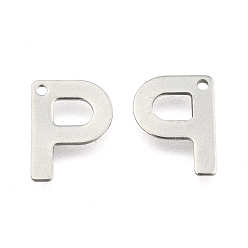 Letter P 304 encantos de letras de acero inoxidable, letter.p, 11x8.5x0.8 mm, agujero: 1 mm