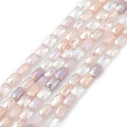 Rose Brumeux Brins de perles de verre de galvanoplastie de couleur dégradée, de couleur plaquée ab , facette, rectangle, rose brumeuse, 6.6x4.4x3mm, Trou: 1mm, Environ 77~83 pcs/chapelet, 20.59~21.46 pouce (52.3~54.5 cm)