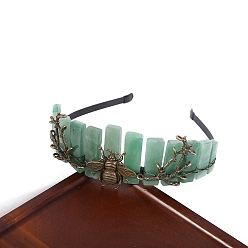 Green Aventurine Bees Branch Metal Crown Hair Bands, Raw Natural Green Aventurine Wrapped Hair Hoop for Women Girl, 150x140x60mm
