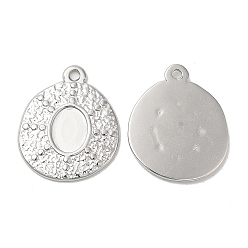 Stainless Steel Color 304 Stainless Steel Pendant Cabochon Settings, Oval Charms, Stainless Steel Color, Tray: 8x6mm, 21x17.5x1.5mm, Hole: 1.5mm