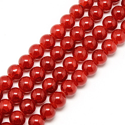 Красный Выпечки окрашенные нити шарик хруст стекла, круглые, красные, 8 мм, отверстие : 1.3~1.6 мм, около 100 шт / нитка, 31.4 дюйм