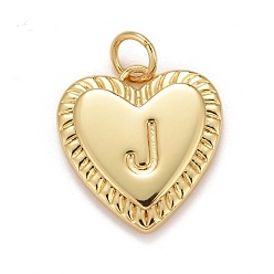 Letter J Rack Plating Real 18K Gold Plated Brass Pendants, with Jump Rings, Long-Lasting Plated, Lead Free & Cadmium Free & Nickel Free, Heart with Letter A~Z, Letter.J, 16x15x2.5mm, Jump Ring: 5x0.5mm, 3mm Inner Diameter